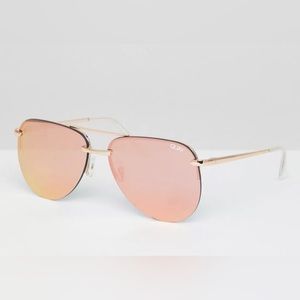 Quay Australia The Playa Rimless Aviator Sunglasses Gold/Pink Lens